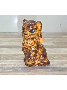 Vintage Glazed Ceramic Miniature Cat Figurine Trinket Duncan Ceramics KnickKnack